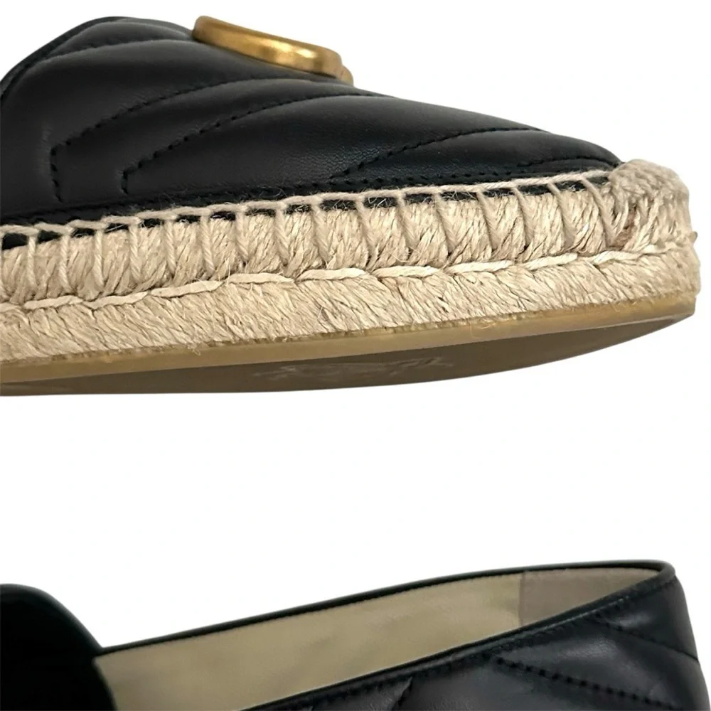Gucci Nappa Quilted Charlotte GG Marmont Espadrilles in Black 37.5 | US 7.5
